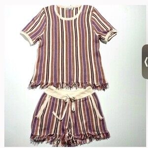 NWOT Another Love Multi Colored Raw Hem Edges Matching Short/Top Set. Size Small